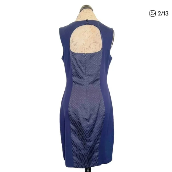 Cache Dress Womens Sleeveless Blue Textured Sheath Open Back Date Night Size 6 - Picture 3 of 10
